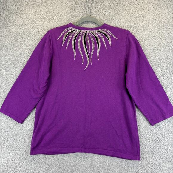 Vtg Bob Mackie Cardigan Medium Purple Artsy Bold Embroidery Embellished Sweater - Picture 7 of 9
